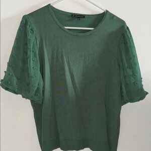 Green Women's Top with Sheer Sleeves